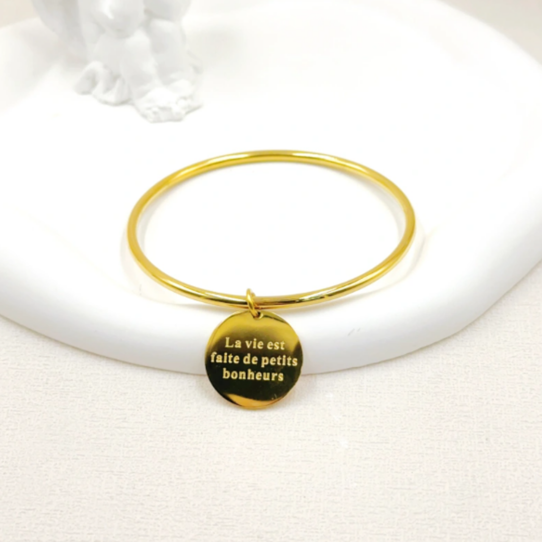 Bracelet jonc "La vie est faite de petits bonheurs"